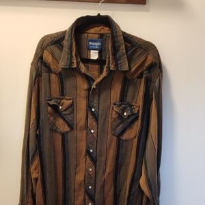 Wrangler Brown and Black Striped Western Shirt